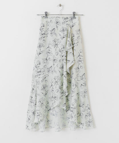 花卉印花荷葉邊半身裙