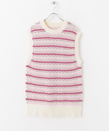 彩色鏤空針織背心