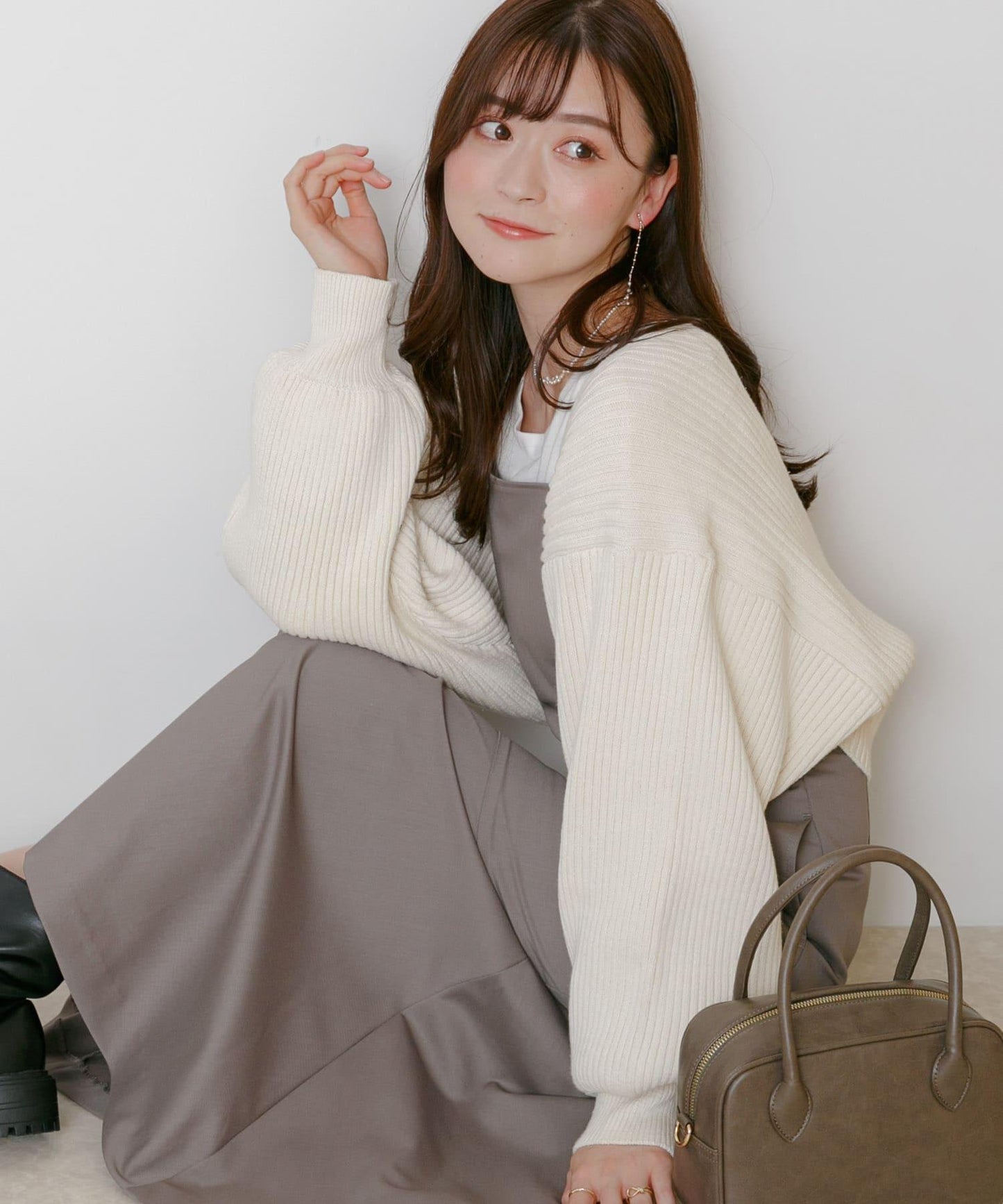 羅紋針織開衫披肩