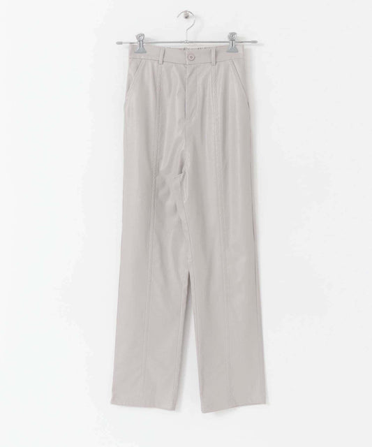 仿皮革中縫長褲