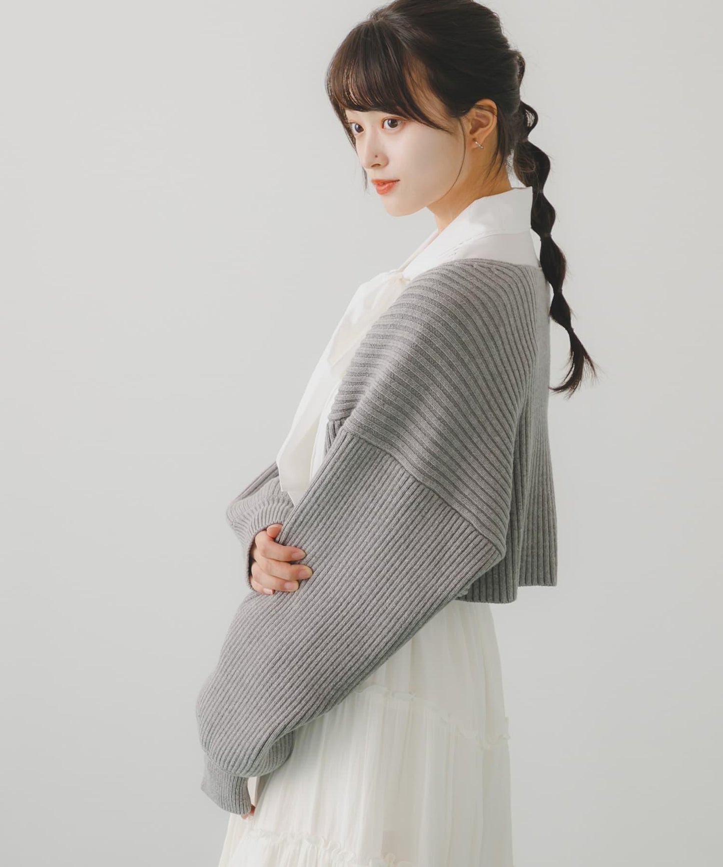 羅紋針織開衫披肩