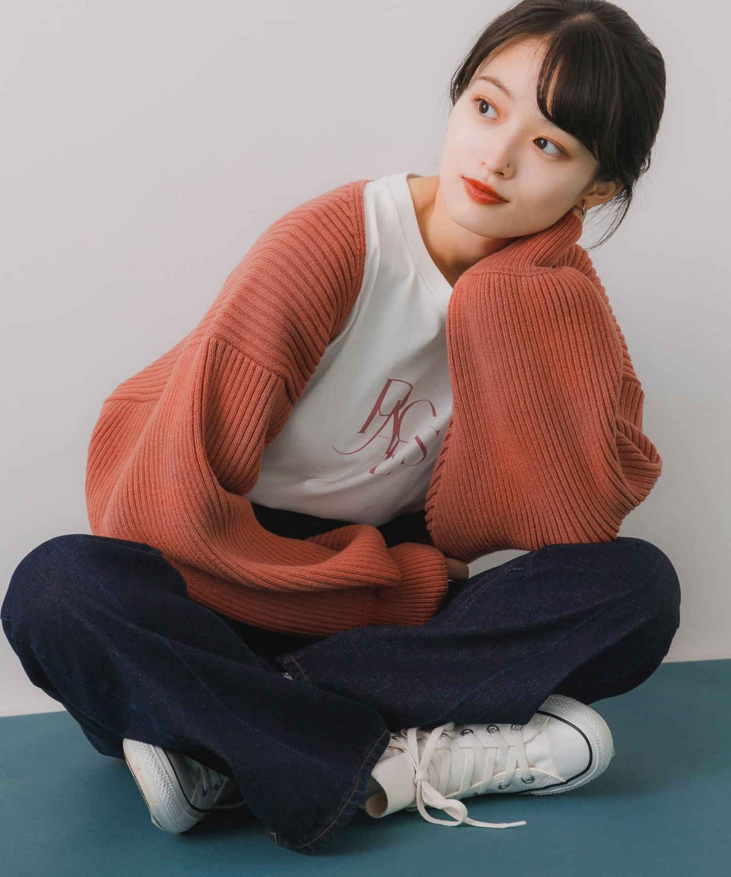 羅紋針織開衫披肩