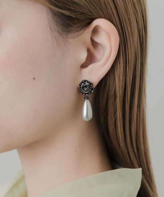 花朵水滴珍珠耳環