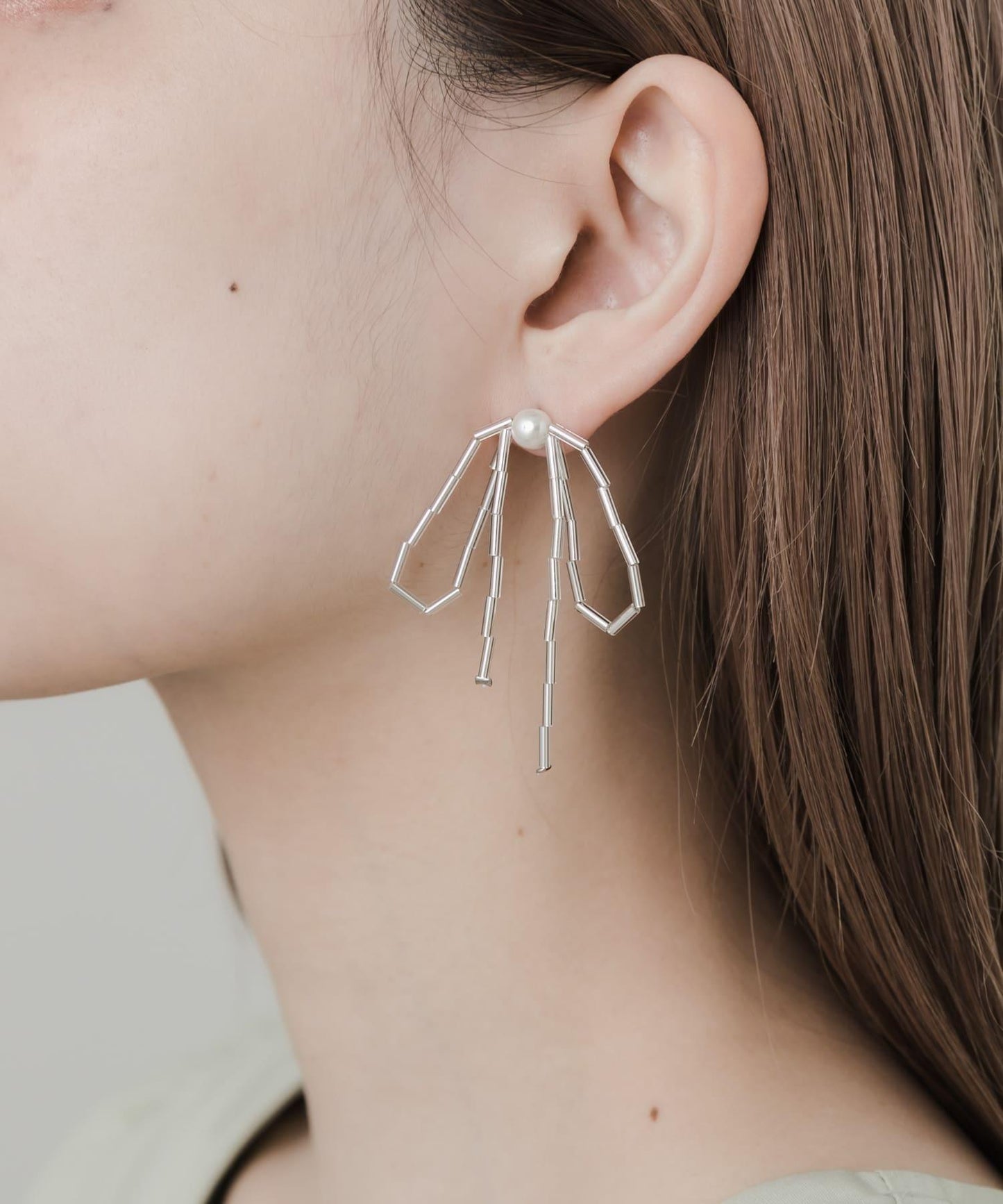 玻璃珠蝴蝶結珍珠耳環