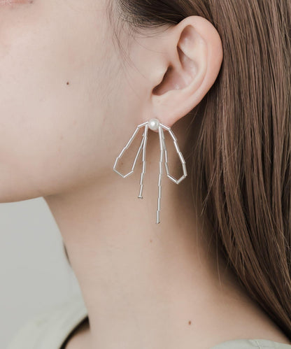 玻璃珠蝴蝶結珍珠耳環