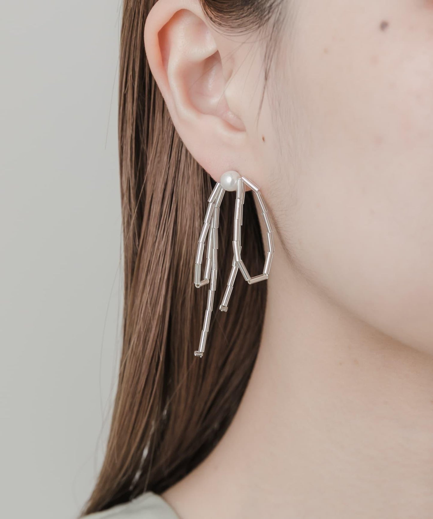 玻璃珠蝴蝶結珍珠耳環