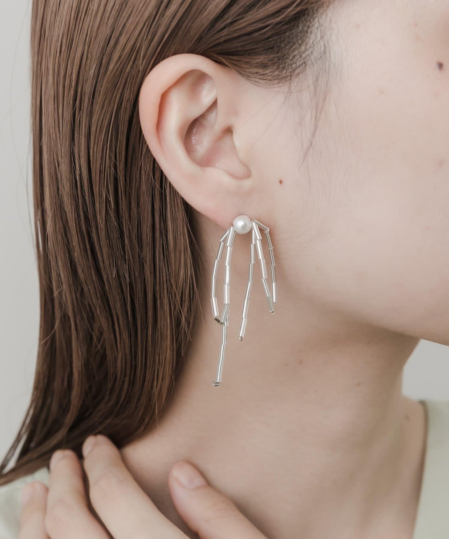 玻璃珠蝴蝶結珍珠耳環