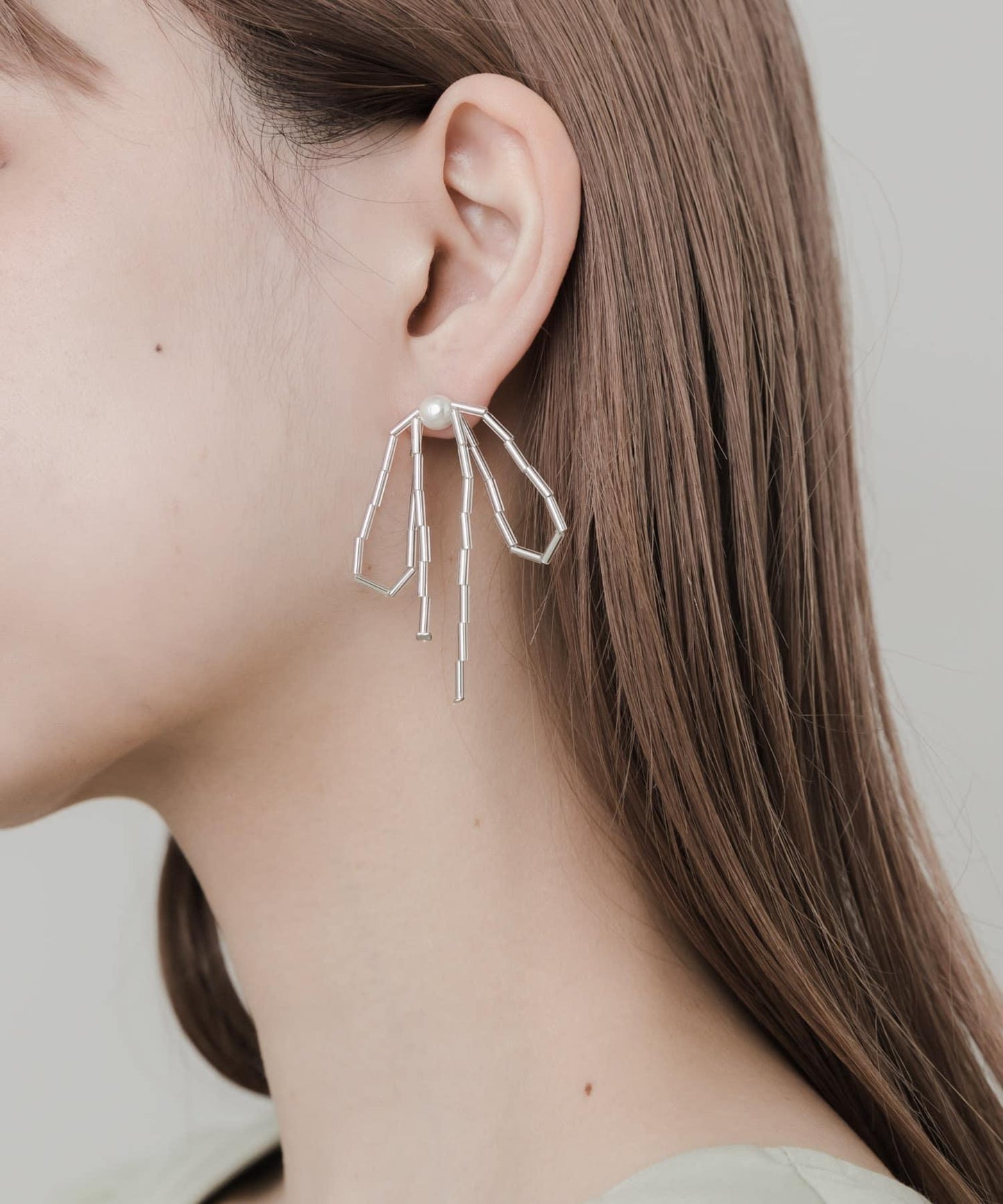 玻璃珠蝴蝶結珍珠耳環