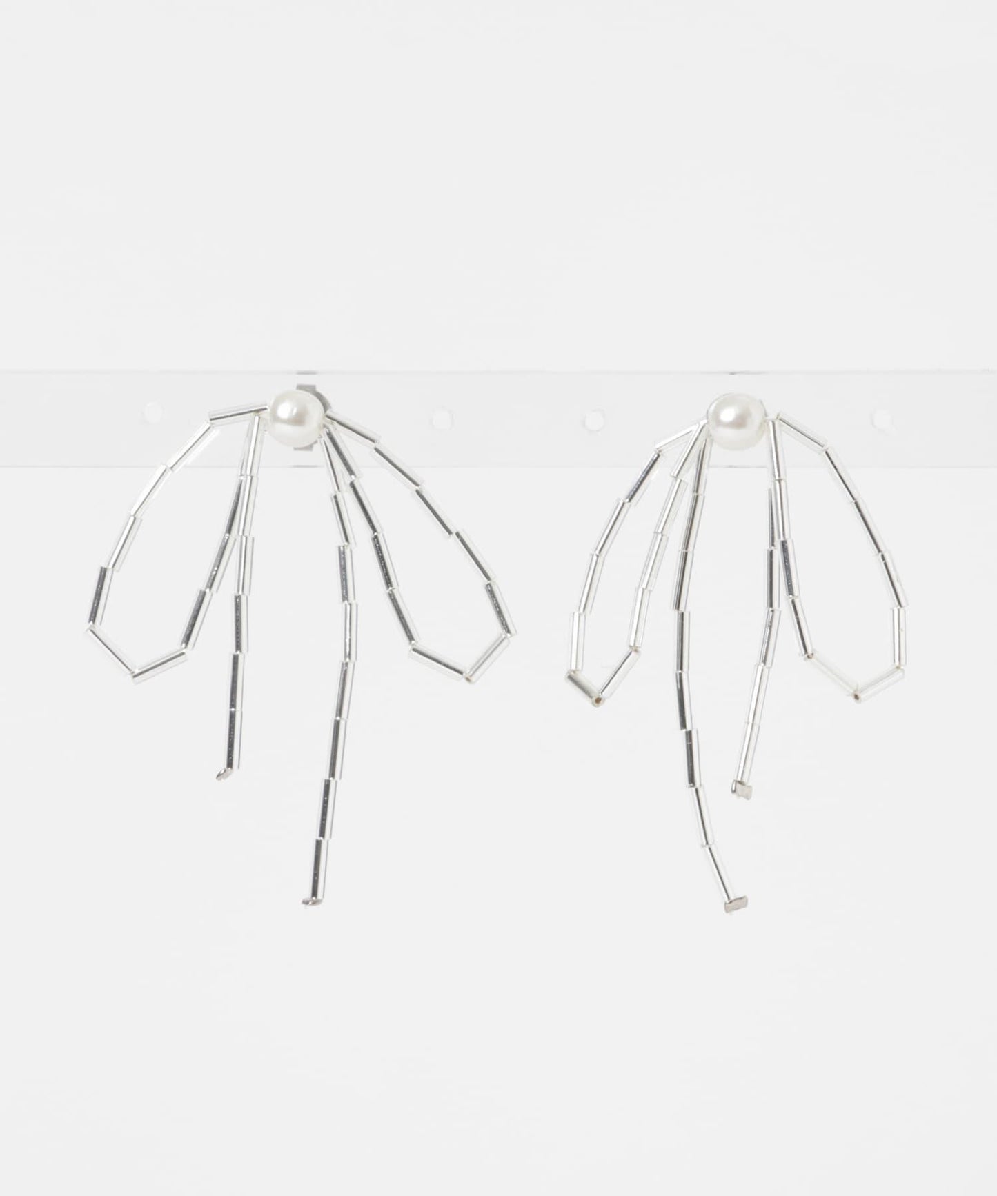 玻璃珠蝴蝶結珍珠耳環