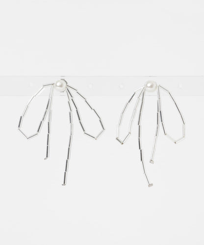 玻璃珠蝴蝶結珍珠耳環