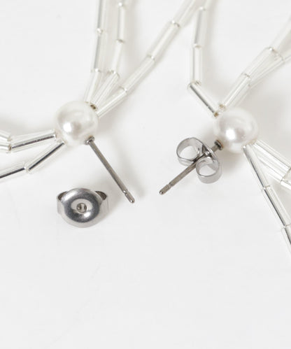 玻璃珠蝴蝶結珍珠耳環