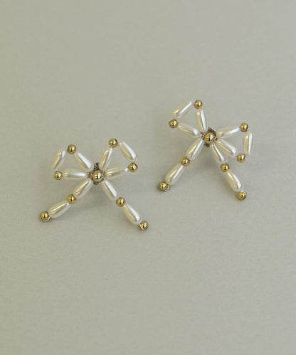 珍珠金屬蝴蝶結耳環