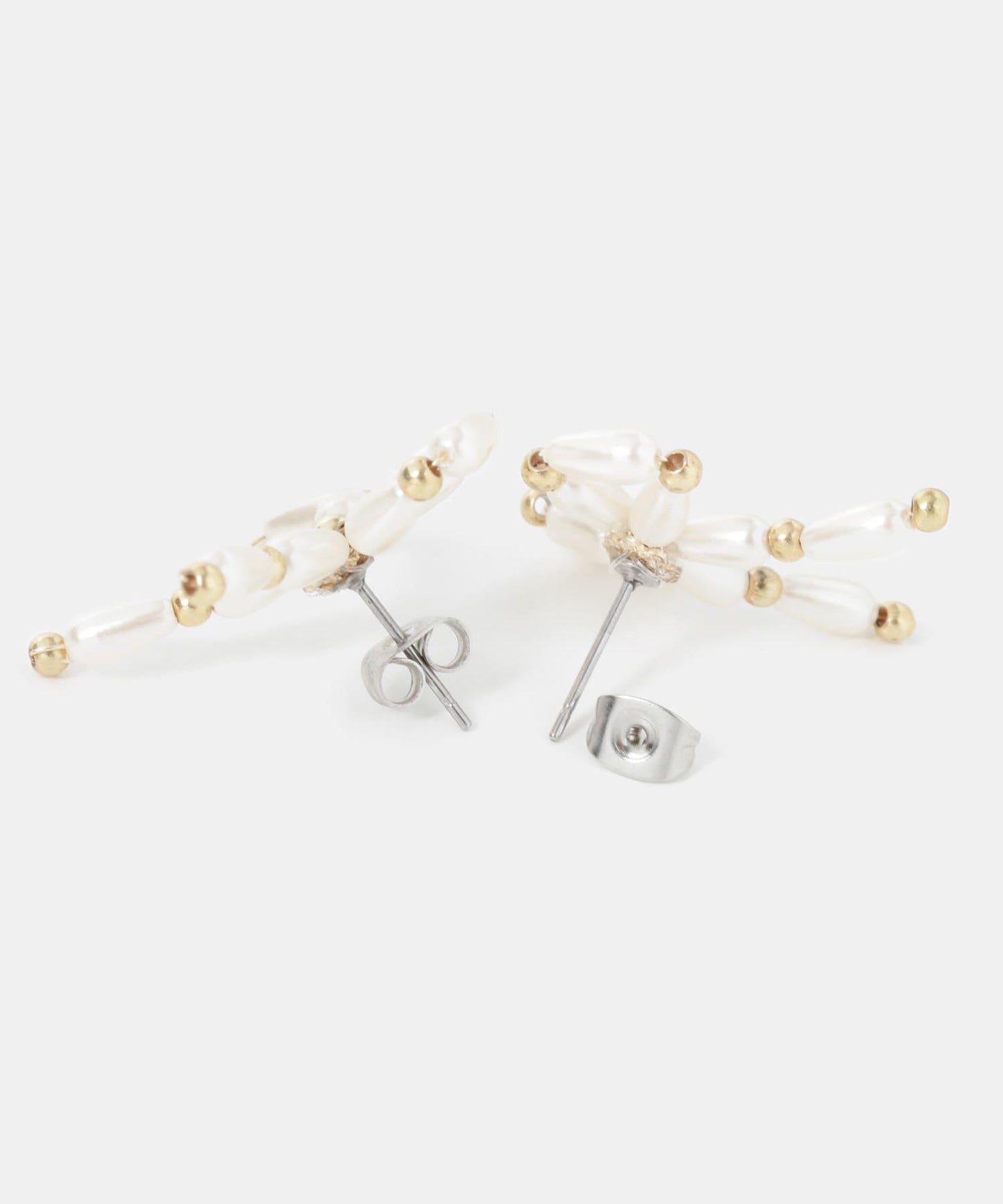 珍珠金屬蝴蝶結耳環