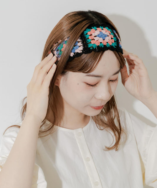 鉤針花朵髮帶
