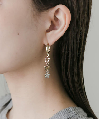 星星不對稱鏈條圈形耳環