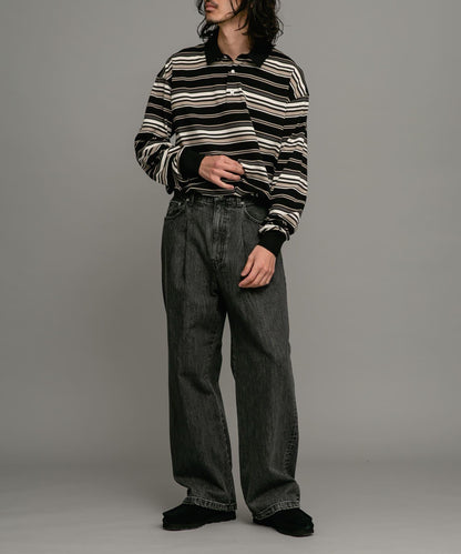 褶皺寬鬆牛仔褲