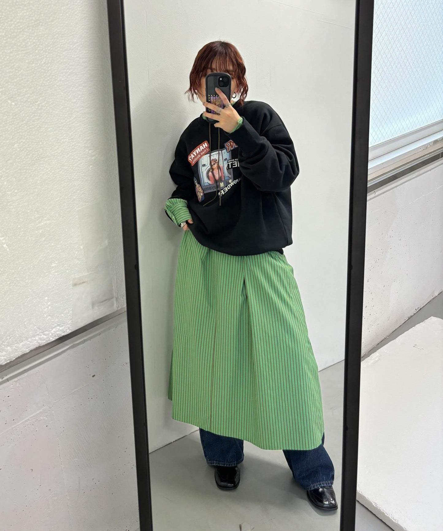 方領套裝條紋連衣裙