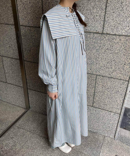 方領套裝條紋連衣裙