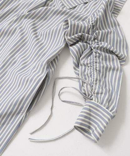 方領套裝條紋連衣裙