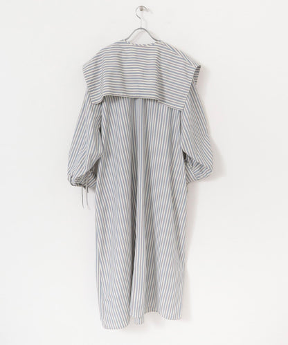 方領套裝條紋連衣裙