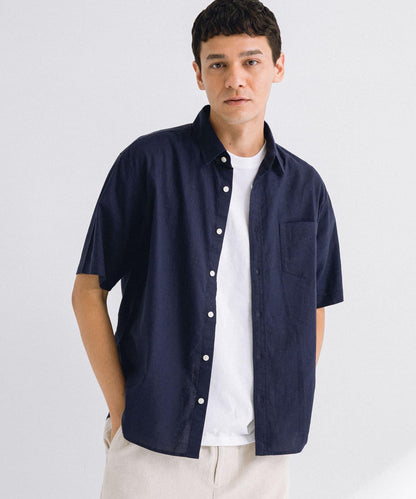 吸水速幹/接觸涼感亞麻混紡短袖襯衫