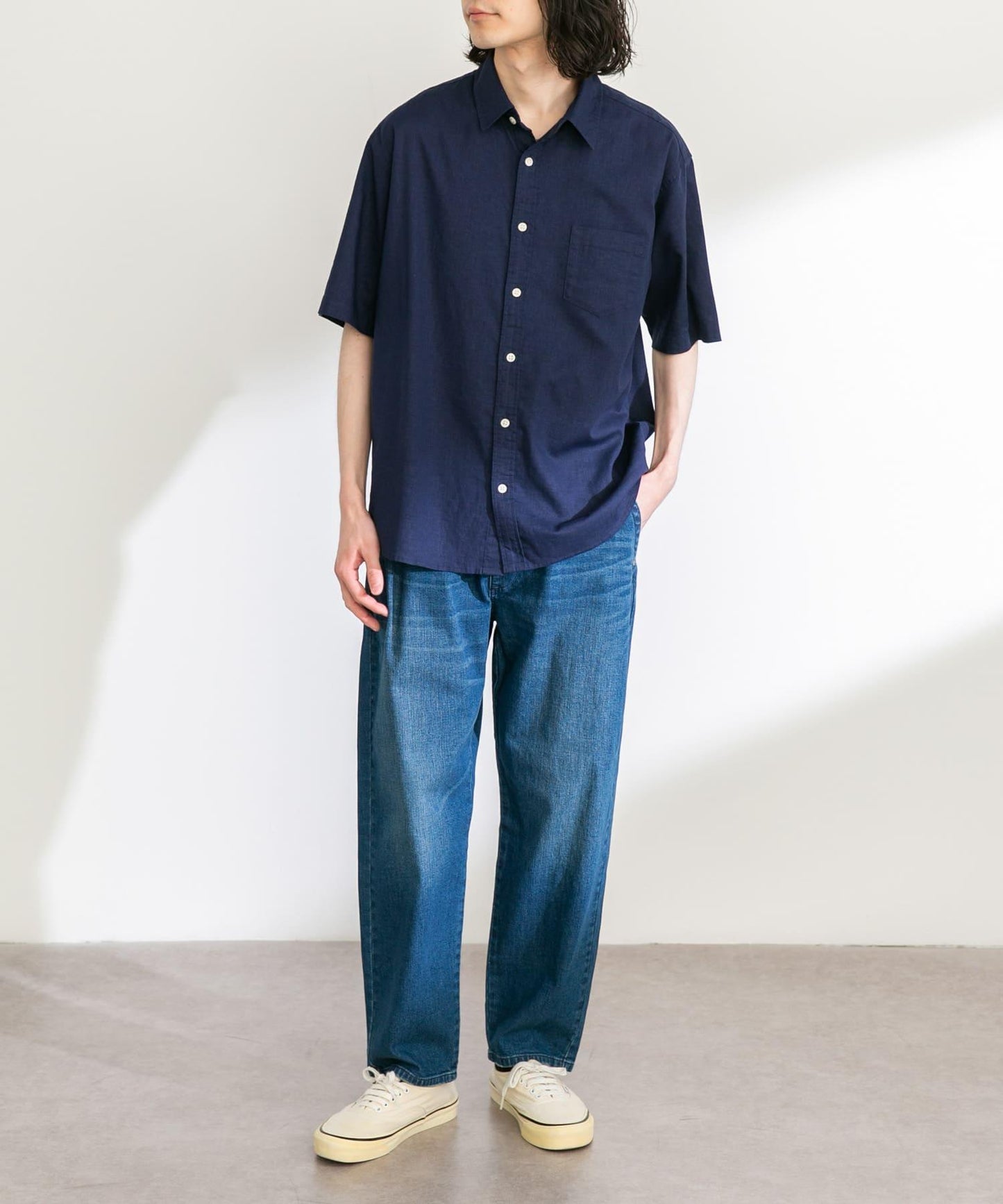 吸水速幹/接觸涼感亞麻混紡短袖襯衫