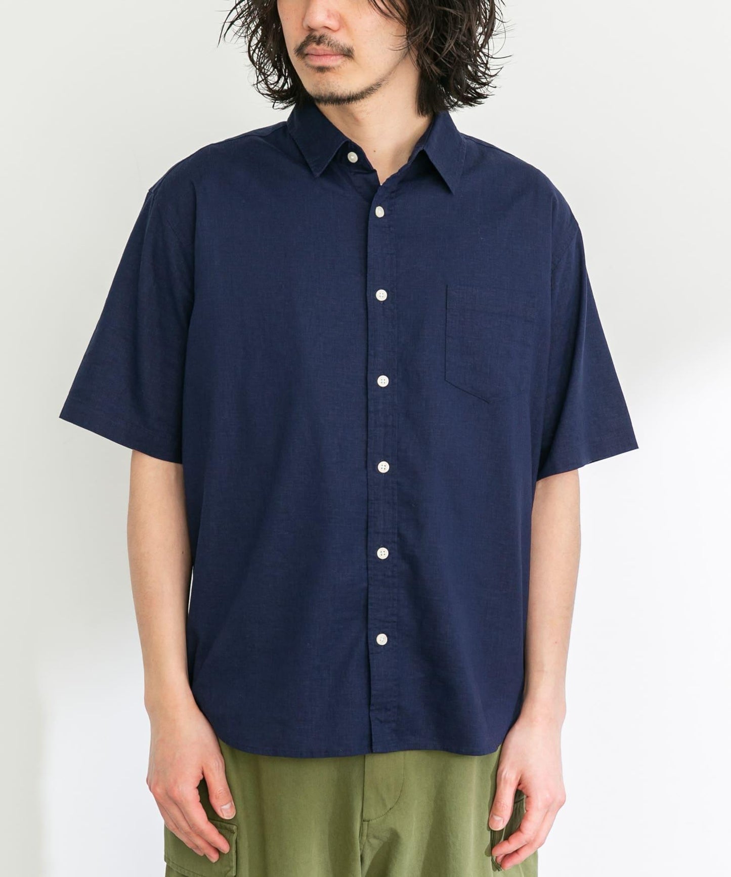 吸水速幹/接觸涼感亞麻混紡短袖襯衫