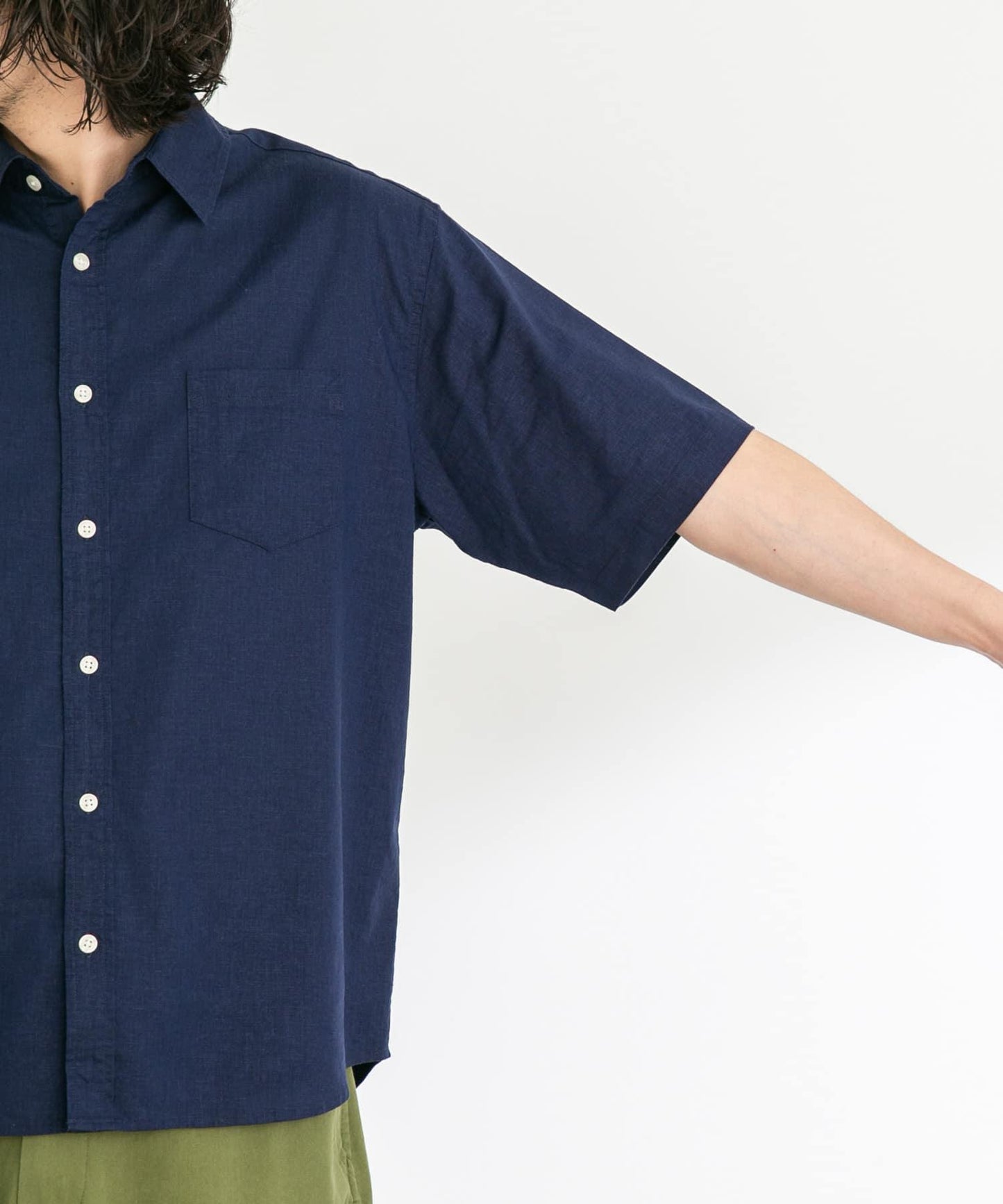 吸水速幹/接觸涼感亞麻混紡短袖襯衫