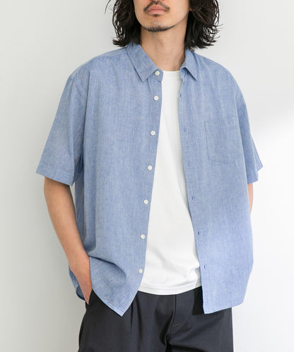 吸水速幹/接觸涼感亞麻混紡短袖襯衫