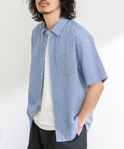 吸水速幹/接觸涼感亞麻混紡短袖襯衫