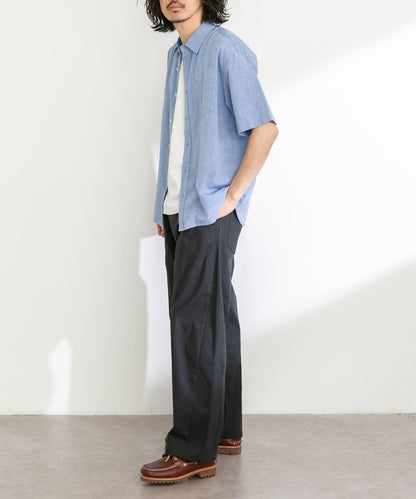 吸水速幹/接觸涼感亞麻混紡短袖襯衫