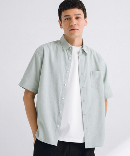 吸水速幹/接觸涼感亞麻混紡短袖襯衫
