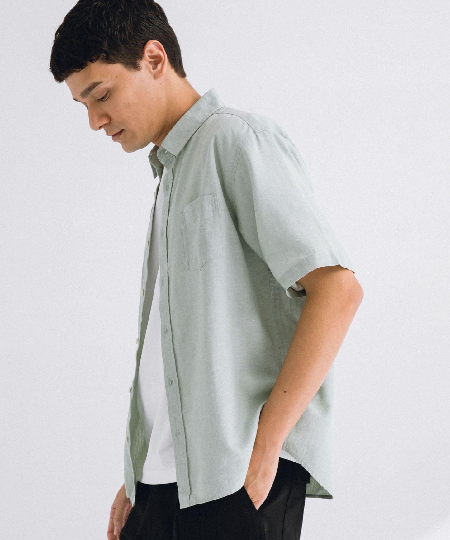 吸水速幹/接觸涼感亞麻混紡短袖襯衫