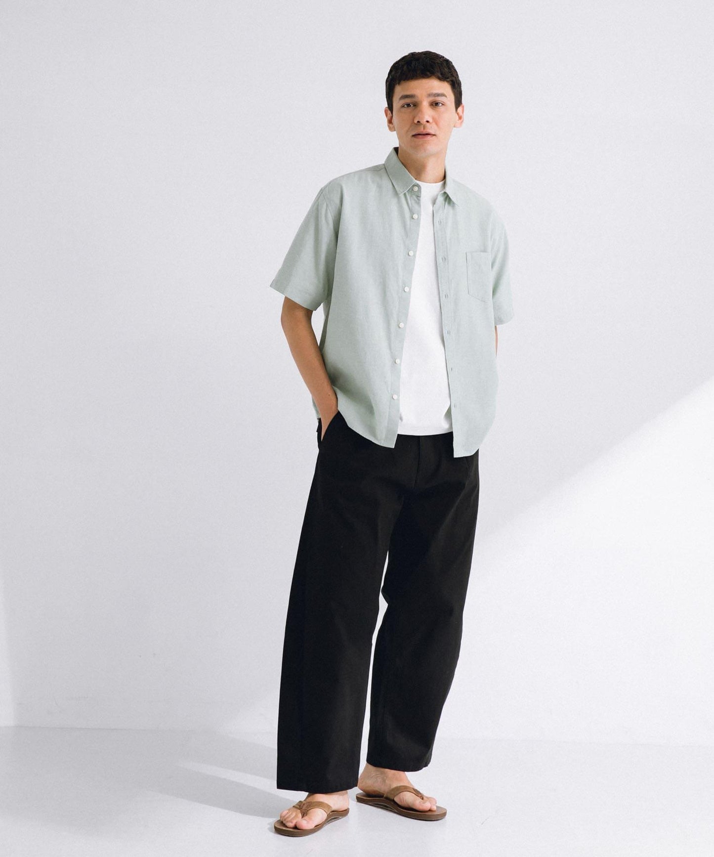 吸水速幹/接觸涼感亞麻混紡短袖襯衫