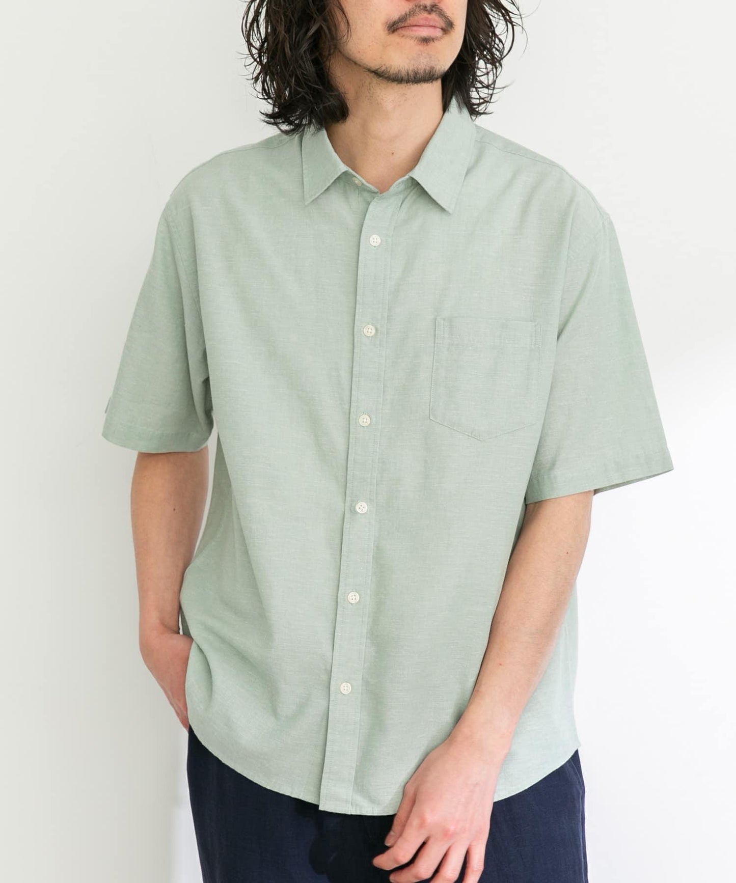 吸水速幹/接觸涼感亞麻混紡短袖襯衫