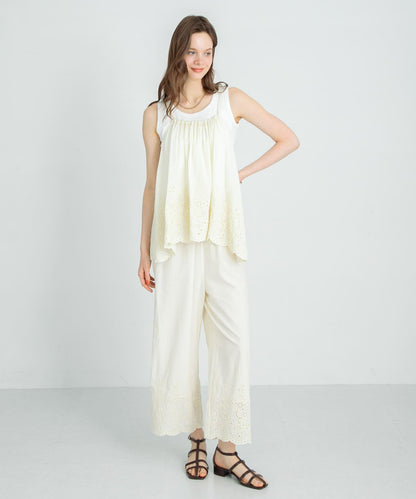 刺繡棉吊帶上衣×褲子套裝