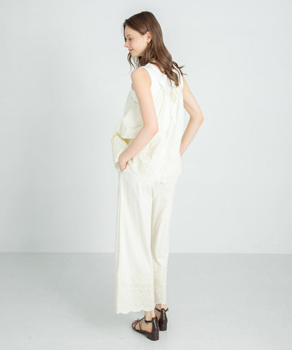 刺繡棉吊帶上衣×褲子套裝