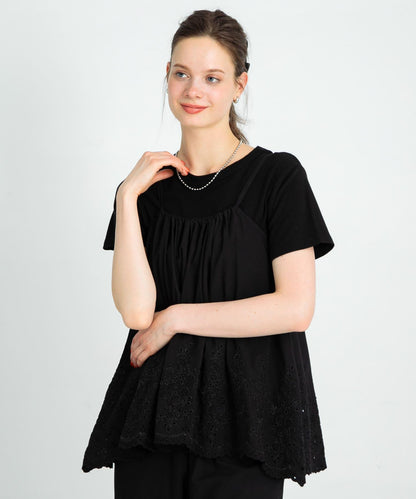 刺繡棉吊帶上衣×褲子套裝