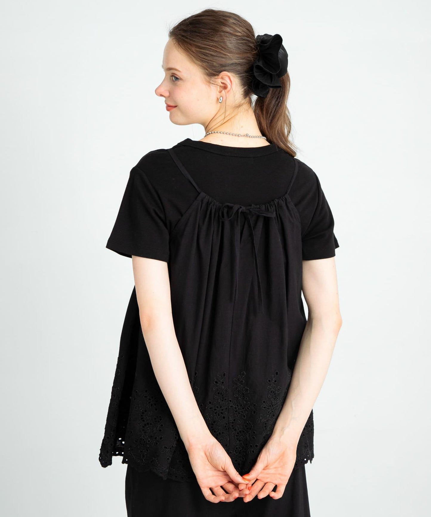 刺繡棉吊帶上衣×褲子套裝