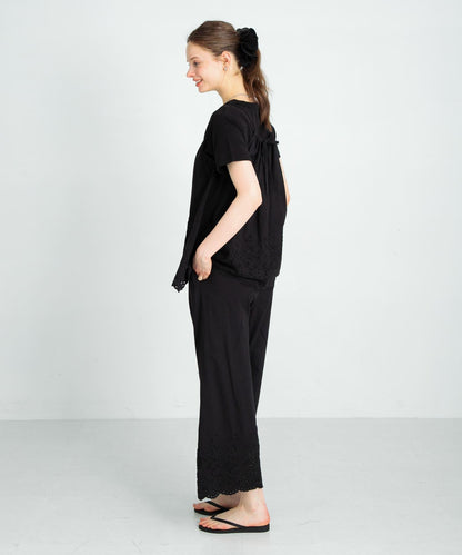 刺繡棉吊帶上衣×褲子套裝