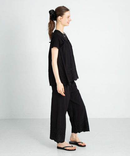 刺繡棉吊帶上衣×褲子套裝