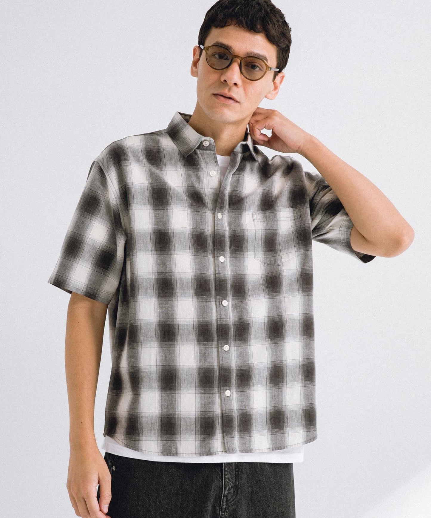 吸水速幹/接觸涼感亞麻混紡短袖襯衫