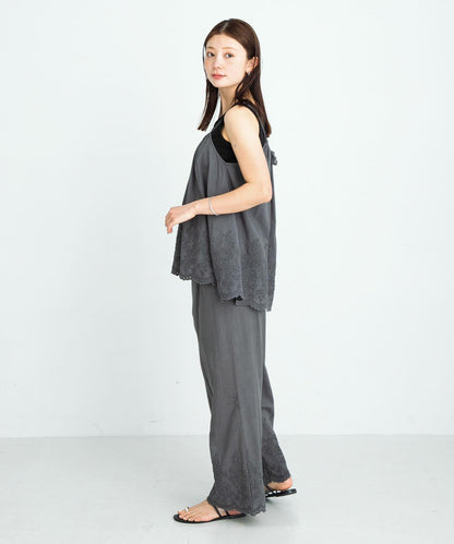 刺繡棉吊帶上衣×褲子套裝