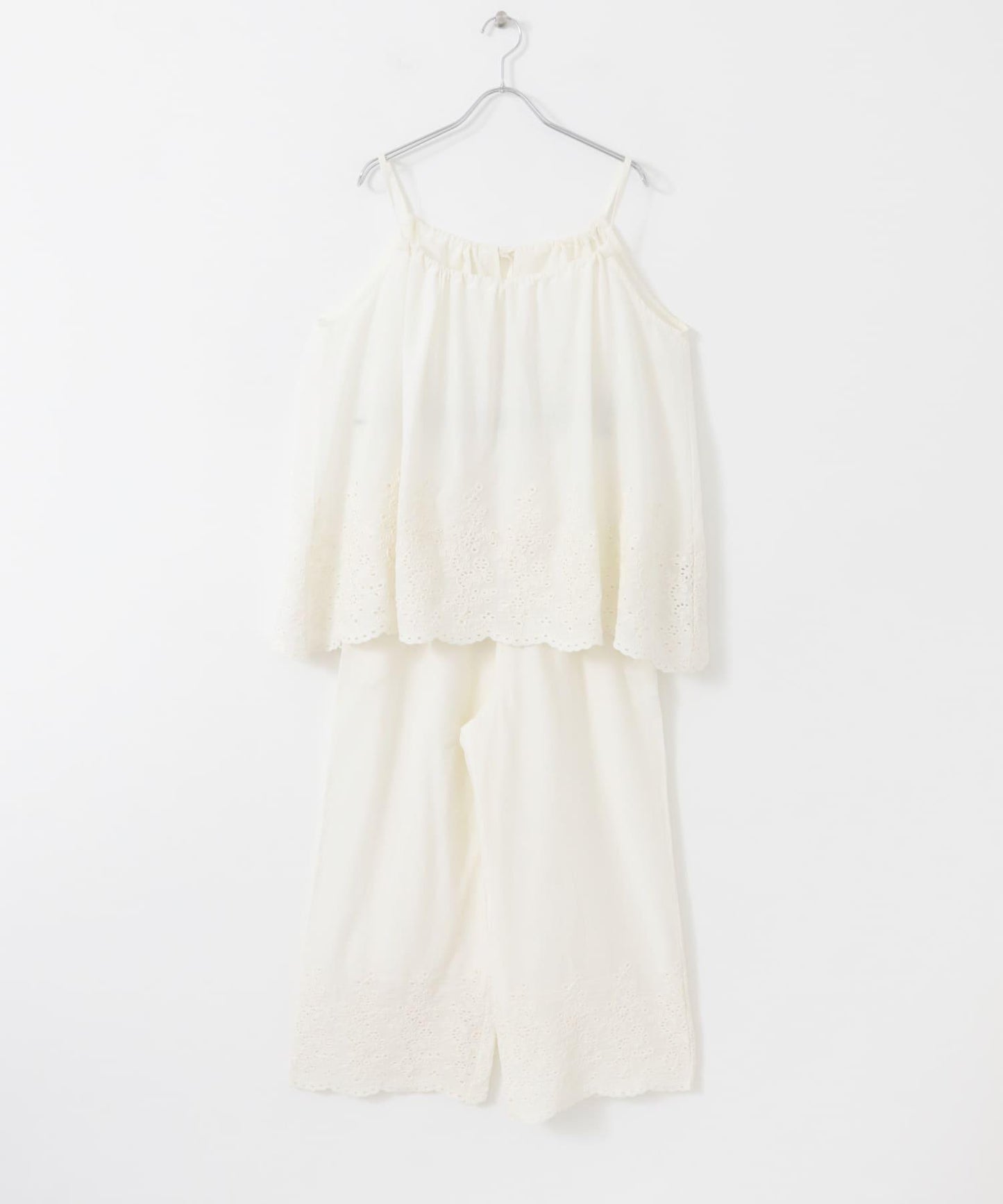 刺繡棉吊帶上衣×褲子套裝