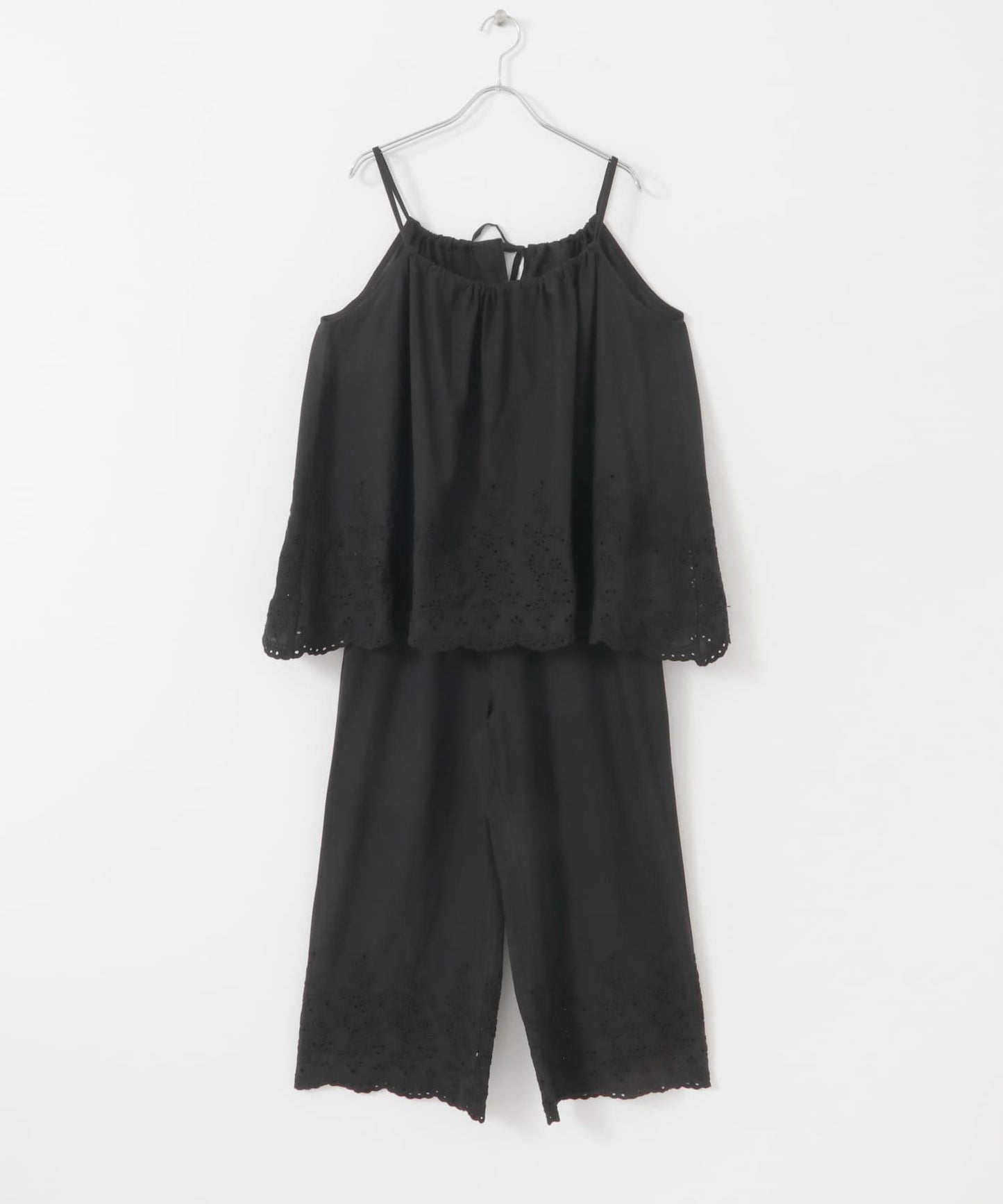 刺繡棉吊帶上衣×褲子套裝