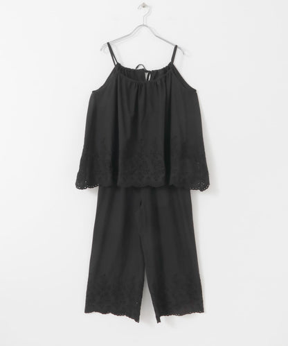 刺繡棉吊帶上衣×褲子套裝