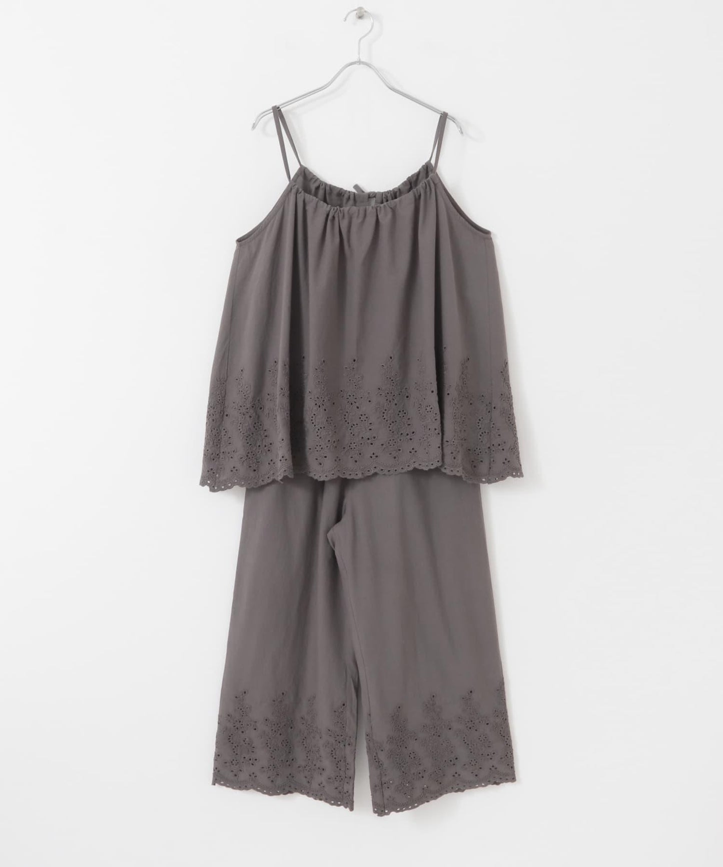 刺繡棉吊帶上衣×褲子套裝