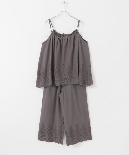 刺繡棉吊帶上衣×褲子套裝