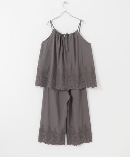 刺繡棉吊帶上衣×褲子套裝