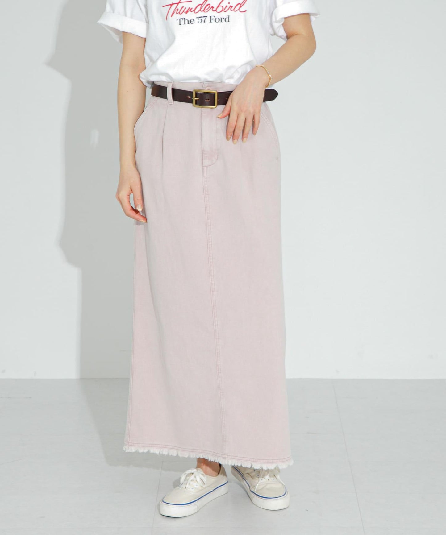 棉斜紋褶皺窄裙